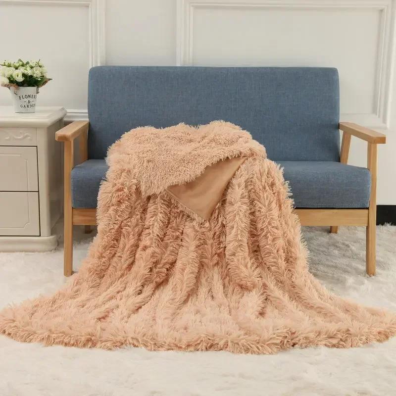 

Double Layer Plush Warm Winter Throw Blanket Home Bedspread on The Bed Plaid Chair Towel Sofa Cover Lamb Bed Blankets and Throws 80x120cm бежевий
