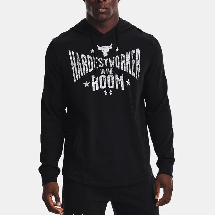 Under Armour Terry Casual Sport Printed Hoodie Men Tops Black 1370458-001