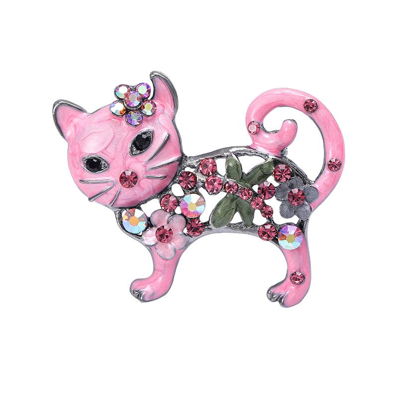 1pc Metal Women Enamel Casual Flower Animal Gifts Rhinestone Brooch Pins Cat Brooches