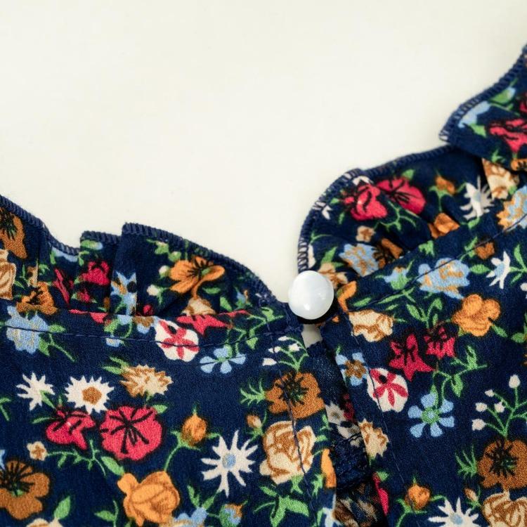 Chic Women Autumn O Neck Printed Flying Sleeve Pleated Blouse Commuter Fragmented Temperament Shirt