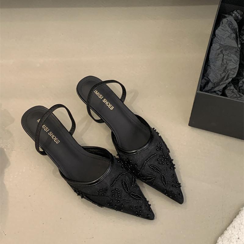 

Мода Танцуем Шелк Блестки Стразы Украшение Высокие Каблуки Мюли Одиночные Туфли Острый Носок Тонкий Каблук Шлепанцы Платье Банкет Женские 39 бежевый