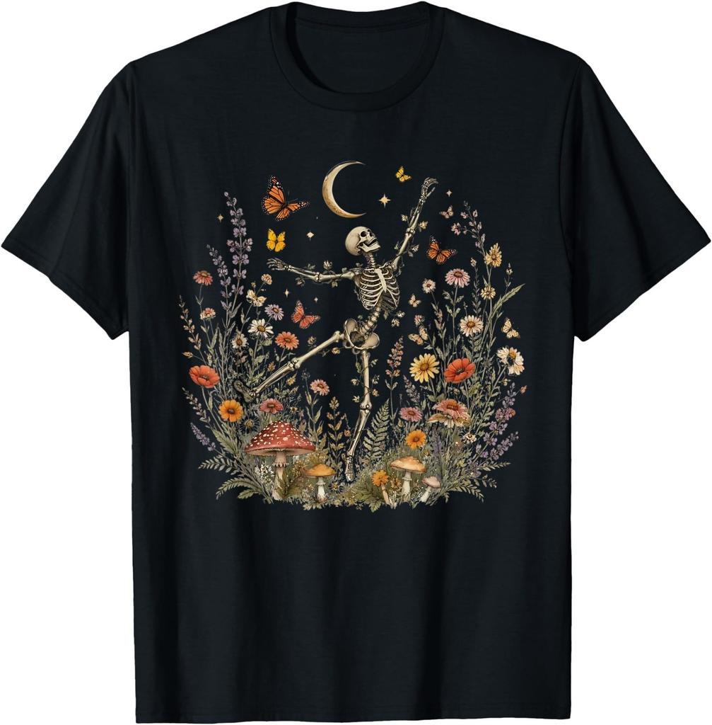 Skeleton Dancing Arabesque Wildflower Botanical Cottagecore T-Shirt