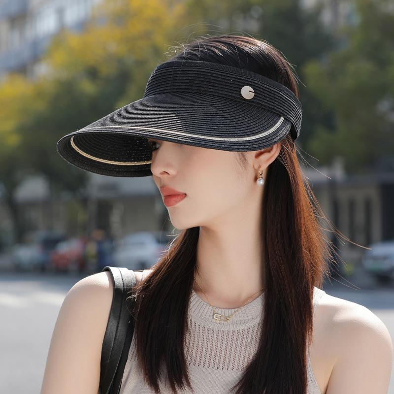 Summer hat women's fashion straw empty top hat outdoor sun protection sun hat solid color simple sun hat