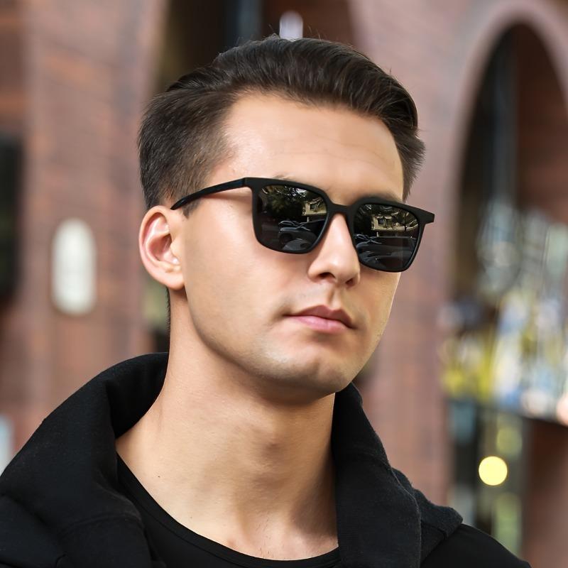 non-polarized Men Trendy Large Frame Fashion Sunglasses with Blue Wood Grain - Stylish & Durable for Daily Wear, Driving, and Outdoor Activities