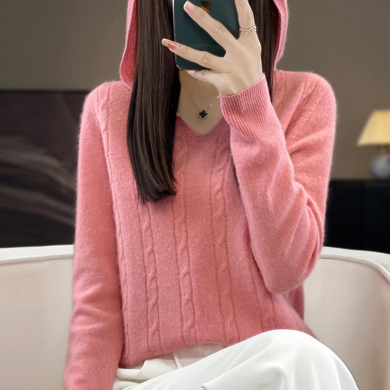 Women Knitted Hoodie 100% Wool Sweater MODERN NEW SAGA Winter Knitted Pullover Sweatshirt Soft Warm Wool Sweaters Jumper Knit Top