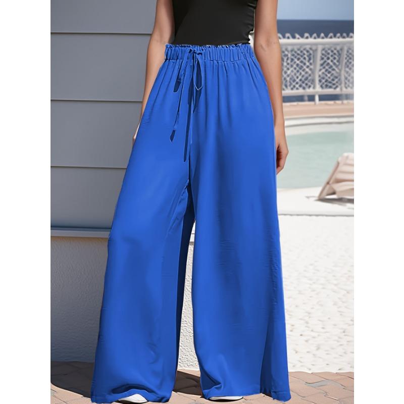 Women S Comfortable Loose Wide Leg Drawstring Casual Pants S