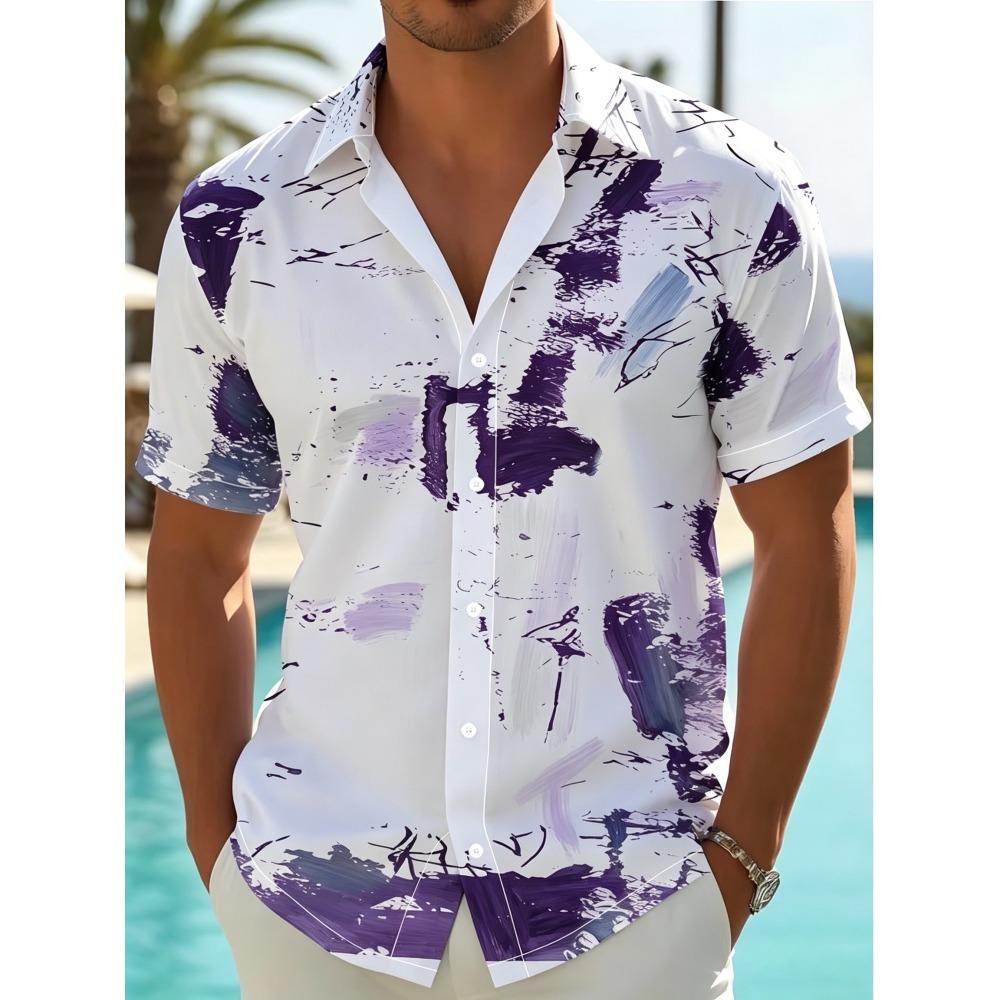 Men's Nightclub Style Colorful Splash Ink Casual Flower Shirt Trendy Laser Shattered Holiday Party Short Sleeve Shirt