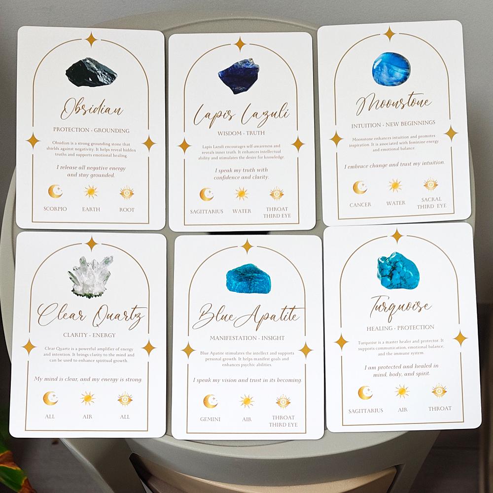 Soul Stones Crystal Oracle Deck, 11.5*8cm 51 Healing Affirmation Cards in Tin Box with Guidebook, Chakra Zodiac Element Cards