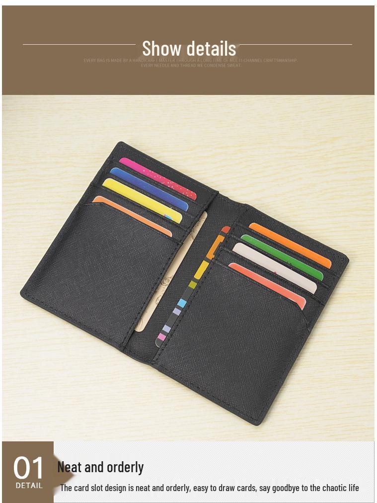 Customized Men's Genuine Leather RFID-Blocking Card Holder - Ultra-Thin Cowhide Crossgrain Design
