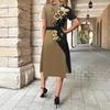 Temperament Commuting Belt Short Sleeved Round Neck Printed Women's Dresses
