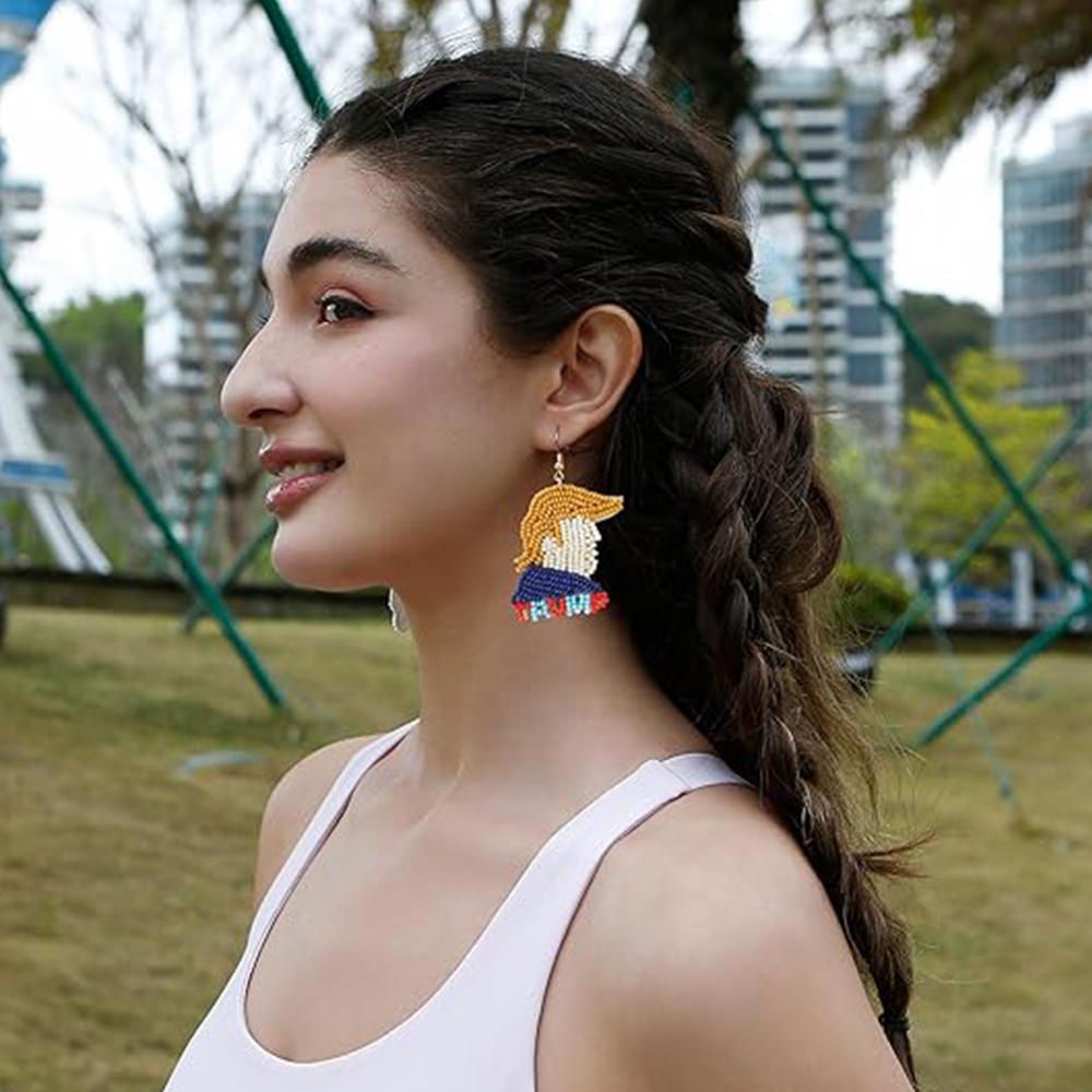 Trump Dangle Earrings Handmade Seed Bead ear hooks boho earrings for women