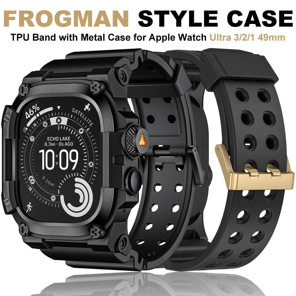 Rugged Integration Band with Case For Apple Watch Ultra 3/2/1 49mm Sport Silicone Strap with Metal Bumper Cover for iWatch Ultra