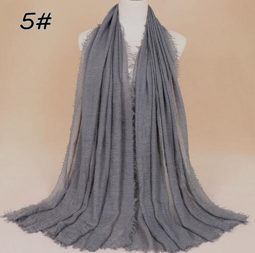 New Ethnic Oversize Muslim Crinkle Hijab Head Scarf Women Solid Bubble Cotton Shawls And Wraps Soft Big Linen Foulard Femme