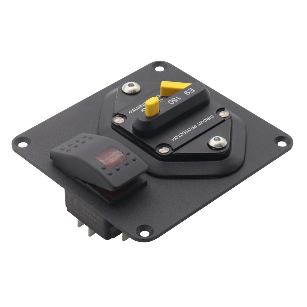 2-in-1 150A Circuit Breaker Panel + Red LED Switch ON OFF For RV Boat Car Truck