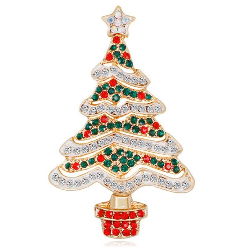 Christmas Vintage Bells Brooch Xmas Tree Shape Pins For Women Men Colorful Rhinestones New Year Jewelry Garment Accessories