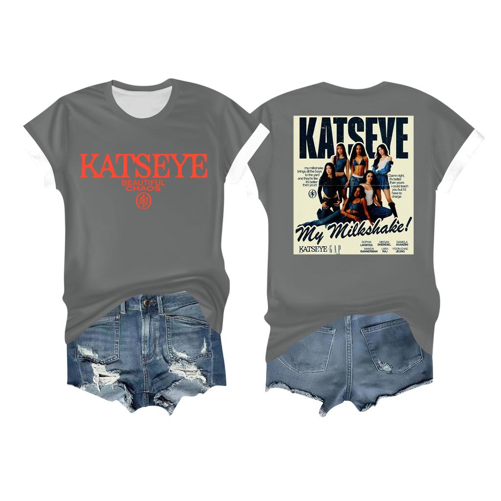 Kvinners avslappet trykket t-skjorte rund hals genser kort ermet topp