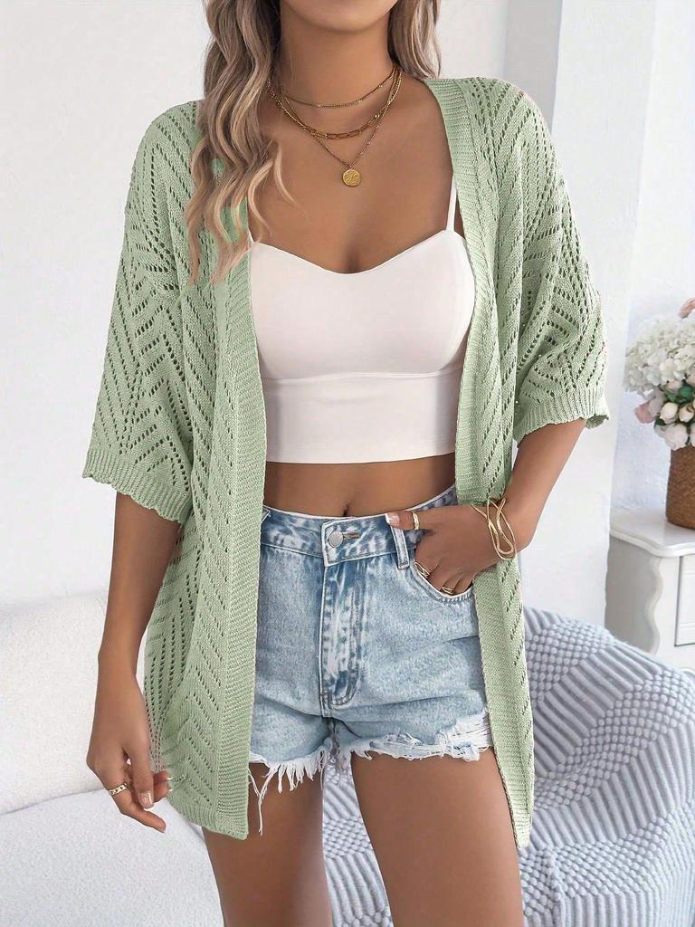 Elegant Bohemian Summer Knit Cardigan - Women's Short Sleeve Style