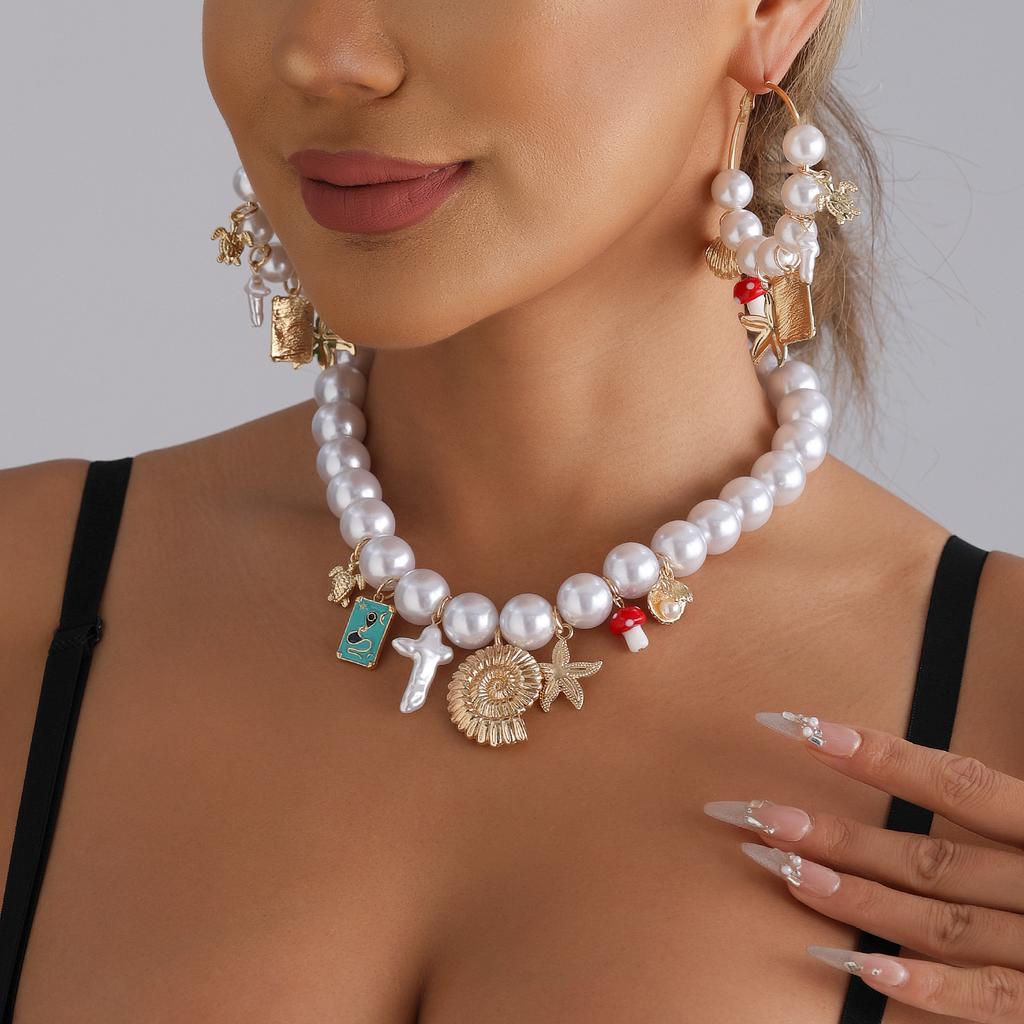 Muschel Seestern Schlüsselbein Anhänger Simulation Perlenkette Schmuck Strandurlaub Statement Halskette