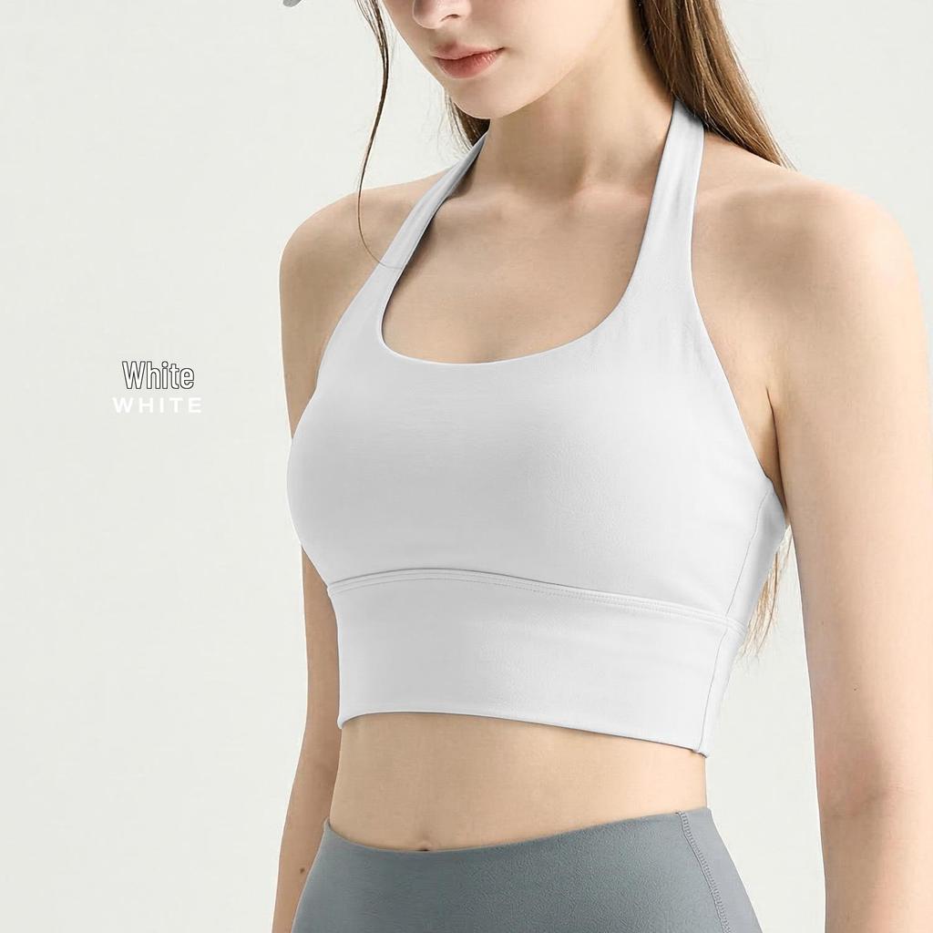 Women's Twisted Back Halter Yoga Tank With Built-in Bra Pads, Slimming Cropped Top for Pilates & Fitness