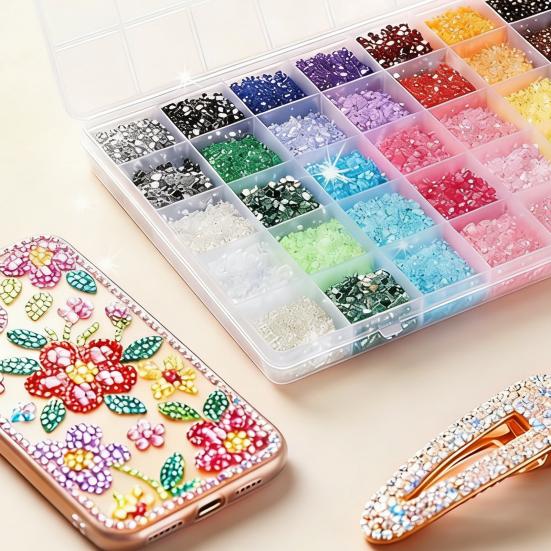 Kit de strass pour nail art (24 000/30 000/32 000 pièces), 24/28/40 grilles, couleurs assorties, 0,3 cm, pour la création de bijoux.