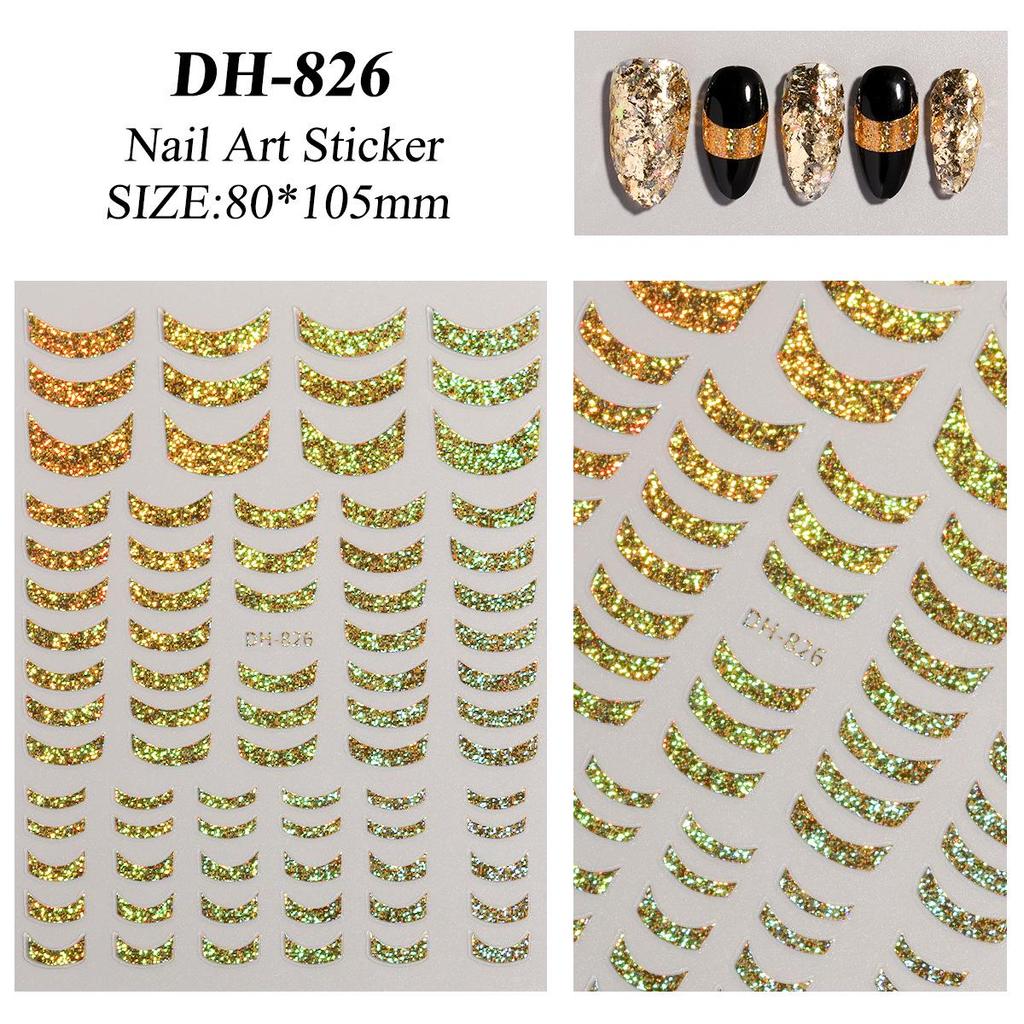 Self-Adhesive Gold & Silver Foil French Nail Stickers In Trendy DH Style
