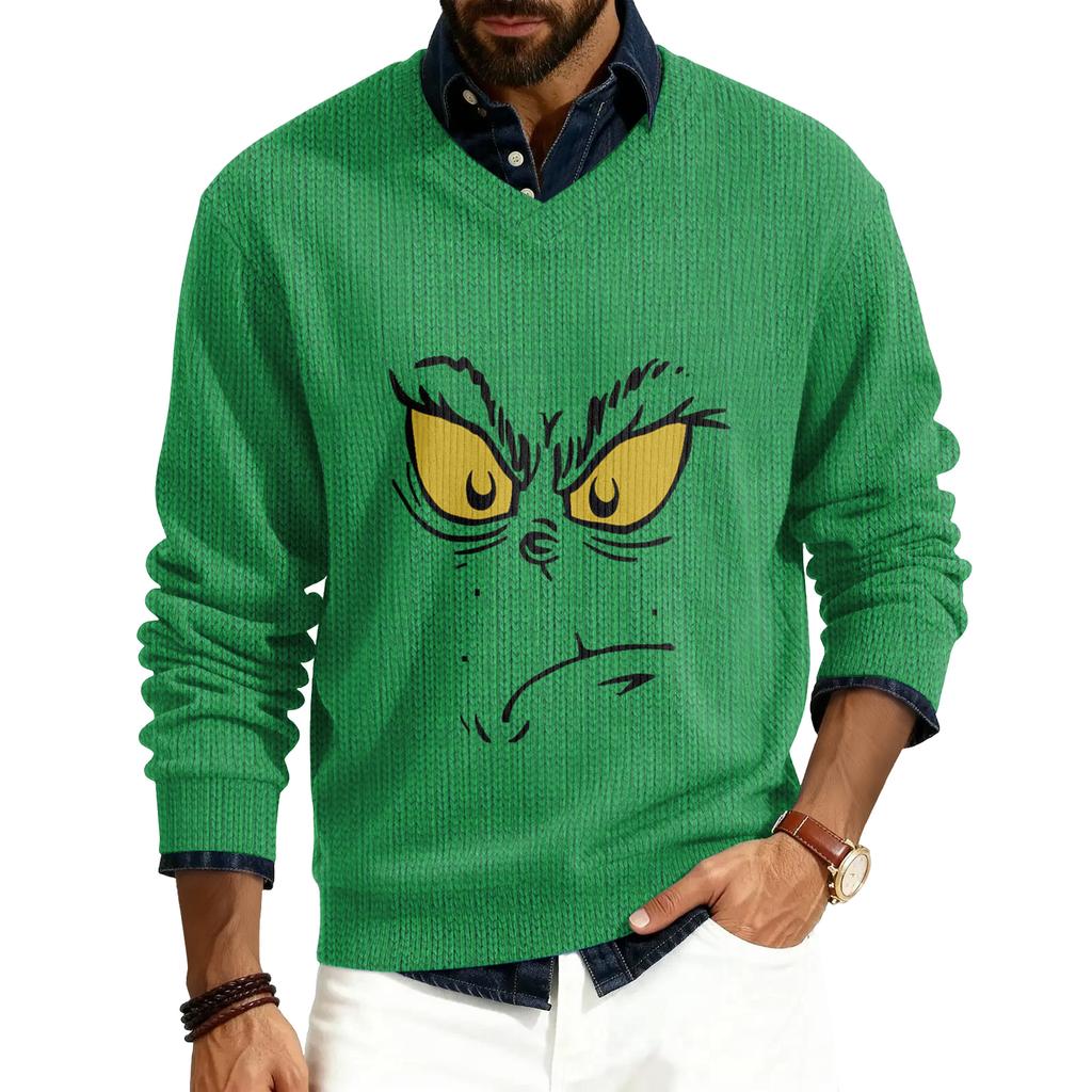 Men's V-neck Long Sleeve Ribbed Knit Pullover