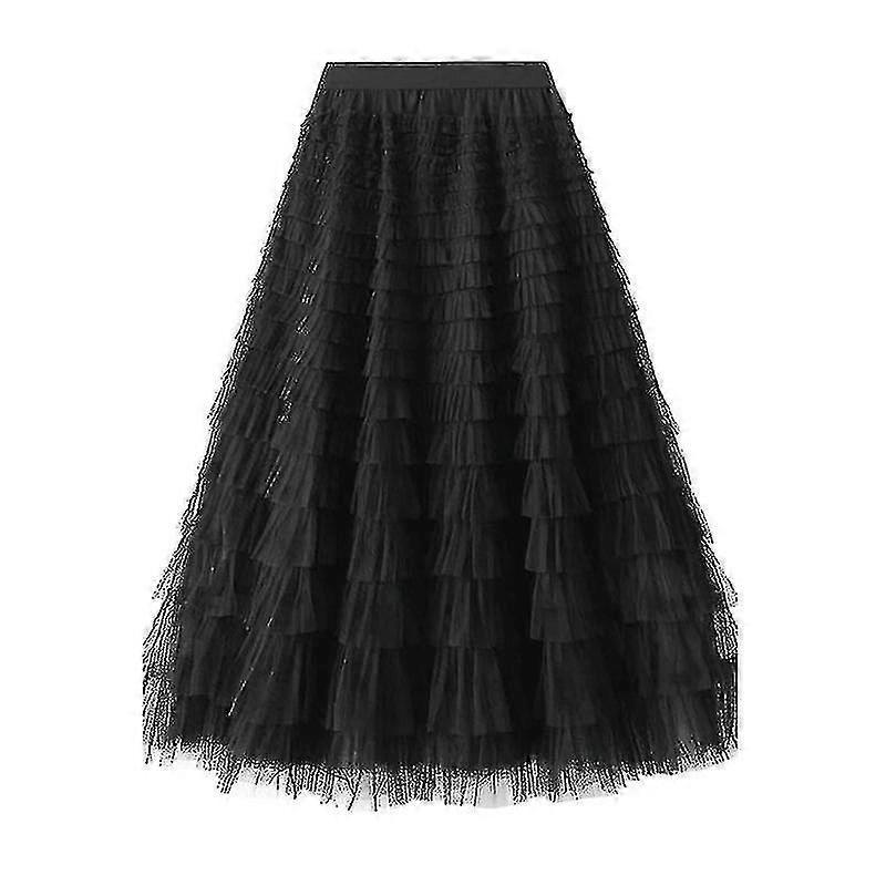 Gelaagde Elastische Taille Tule Maxi Rok