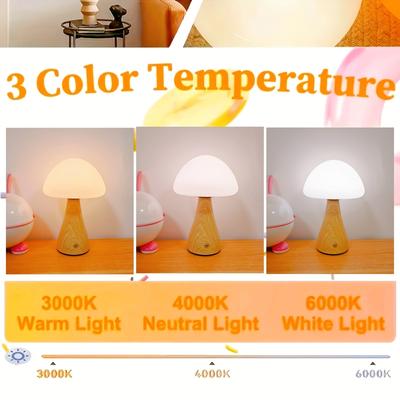 USB Touch Controlled Cute Mushroom Night Light, Three Color Adjustable Lighting, Bedroom Bedside Sleep Night Light