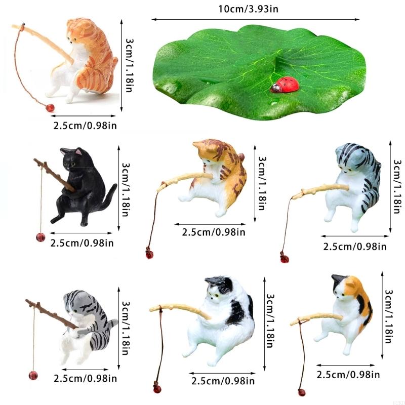 62KD Creative Cats and Ladybird Leaf Resins Sculpture for Unique Fishtank Ornaments