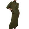 Womens Elegant Solid Color High Neck Knit Sweater Midi Skirt Set Winter Outfit