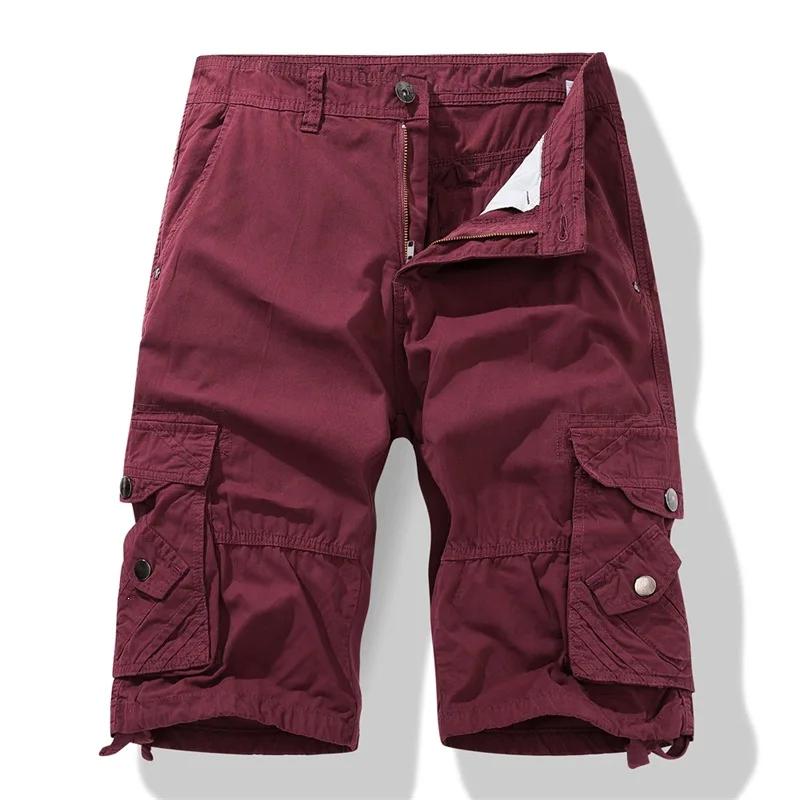 Summer Men's Cargo Shorts Loose Casual Below Knee Pants Elastic Waist Outdoor Jogging Cotton Knee Length Pants