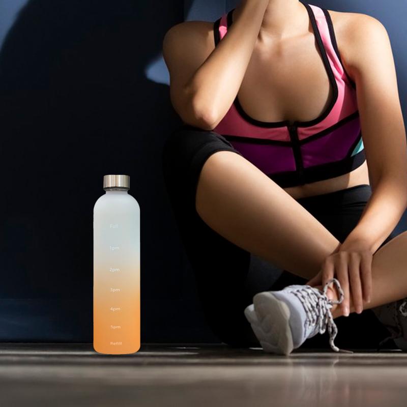 1l Water Bottle With Time Marker Gradient Frosted Plastic Cups Motivational Reusable Fitness Sports Outdoors Leakproof Bpa Free