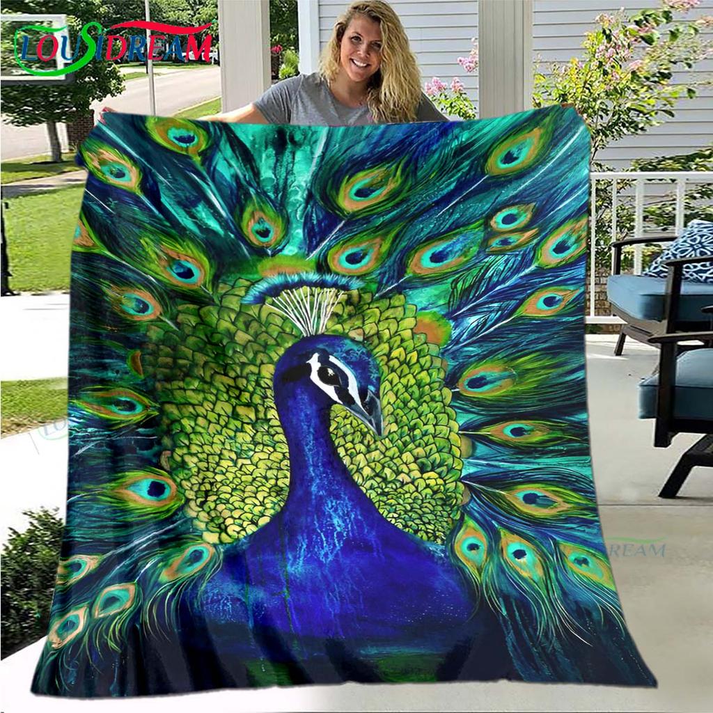 3D Hot Fashion Peacock Feather Flannel Adult and Children Blanket Sofa Bed Decoration Blanket Portable Blanket Bath Towel Gift
