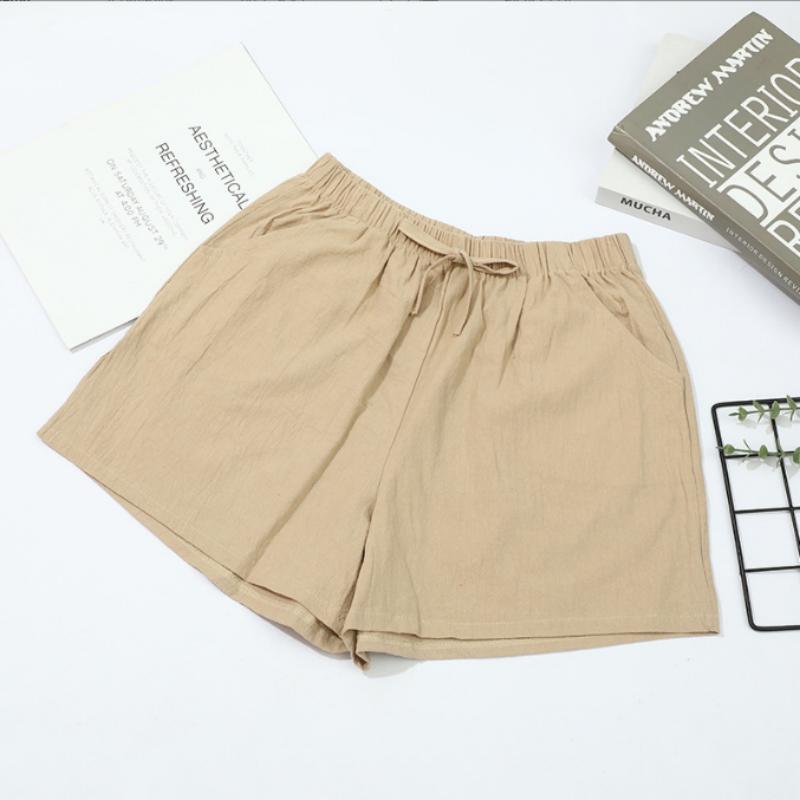 

Женские летние однотонные льняные свободные шорты с высокой талией, повседневные тонкие широкие хлопковые льняные шорты, свободные повседневные S