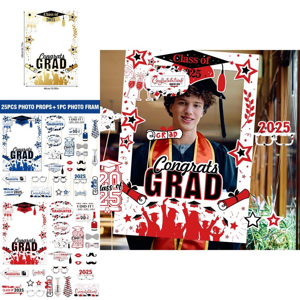 Graduation Photo Booth Props Set With 26pcs Paper Handheld Frames For Party Decorations