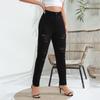 Ladies' Solid Color Casual Pants Versatile Slim Fit Straight Leg Denim Jeans With Holes