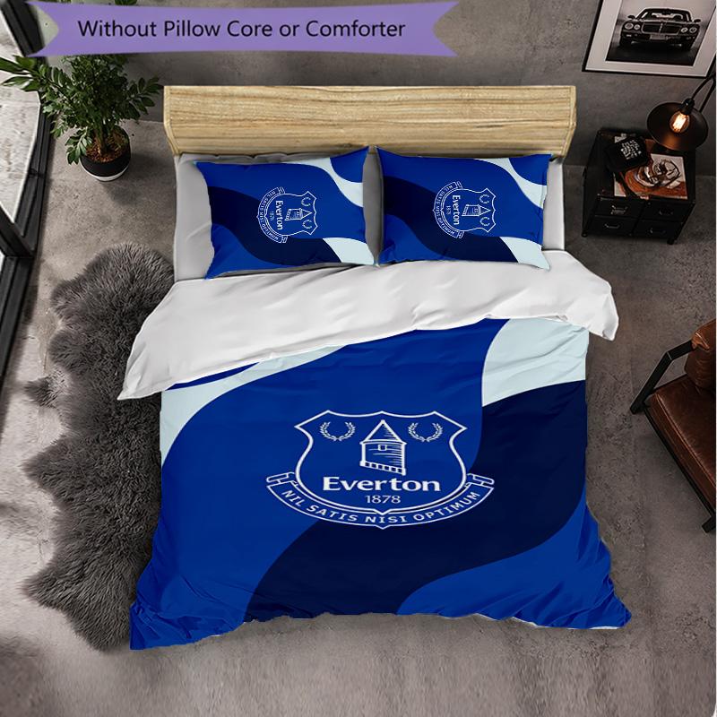 Everton Fotball 3-delt Sengetøysett Mykt Dynetrekksett med Putevar Trykt Soveromsdekorasjonsett for Hjemmet