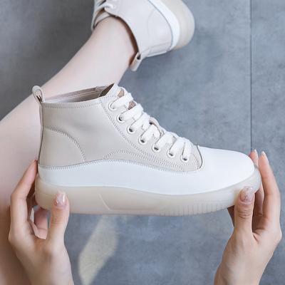 High Top Single Shoes Flat Shoes Casual Short Boots Leather White Shoes