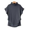 Plus Size Women's Solid Batwing Sleeve T-Shirt - Half-High Collar, Loose Fit, Polyester-Cotton Blend, Short-Sleeve