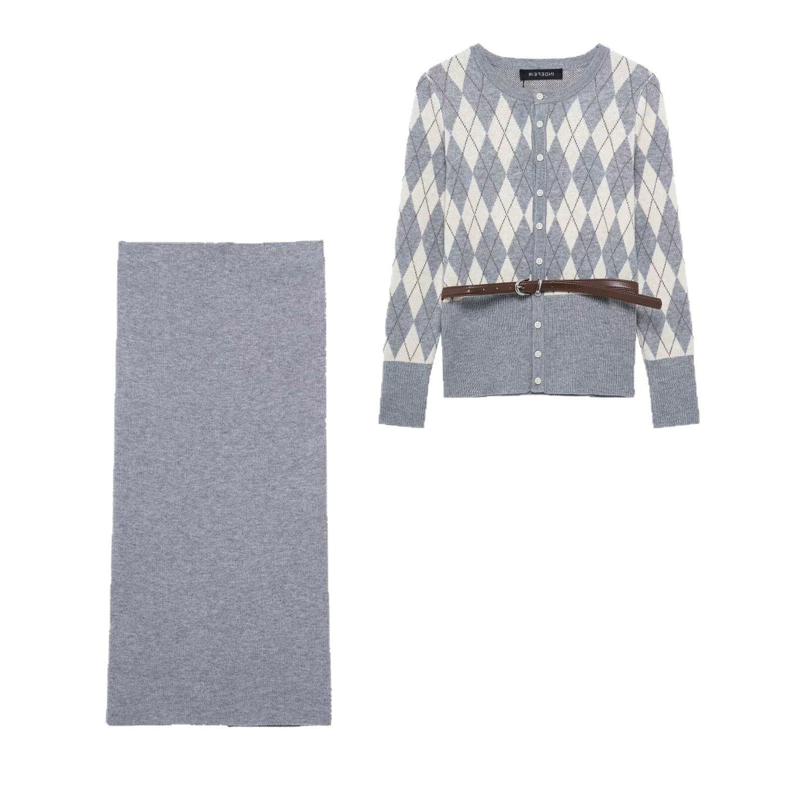 

TAOP&ZA Women s Commuting Fashion Belted Knit Top & Skirt Set Small