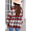 Women Vintage Plaid Long Sleeve Shirt Loose Color Collision Lapel Tops Jacket