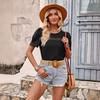 Summer Casual Women's Lace Hollow Slimming T-Shirt Round Neck Short Sleeve Solid Color Blouse Spring Fashion