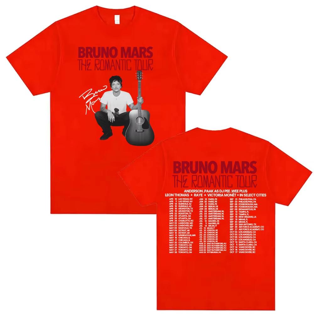 

Bruno Mars The Romantic 2026 Tour Tshirts Men Women Clothing Vintage High Street T Shirts Cotton Oversized Short Sleeve T Shirt L