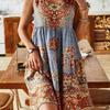 Summer Printed Sleeveless V-neck Vest Dress, Fashionable Vacation Printed Dress for Women