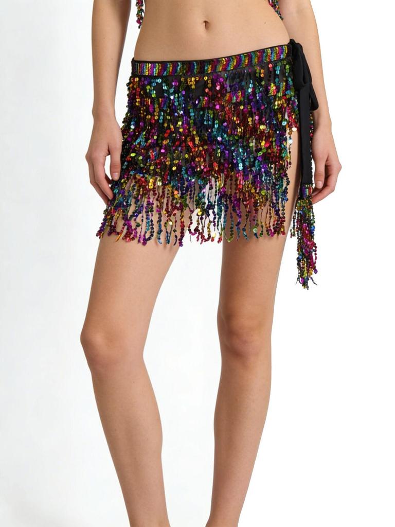 Halloween Belly Dance Costume: Sexy Sequin Tassel Hip Scarf & Waist Chain