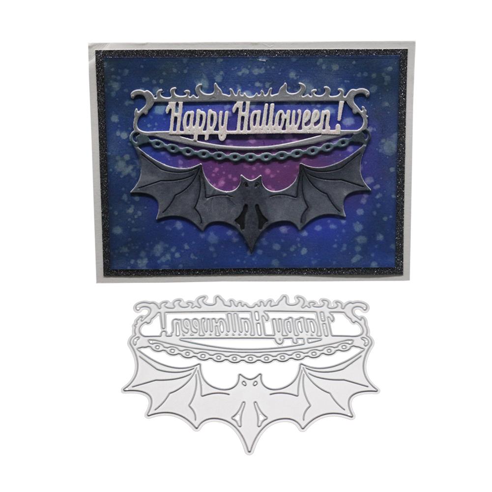 Happy Halloween Bat Frame Metal Silvery Stencil Embossing Cutting Dies For Diy Scrapbooking Paper Album Cards Making