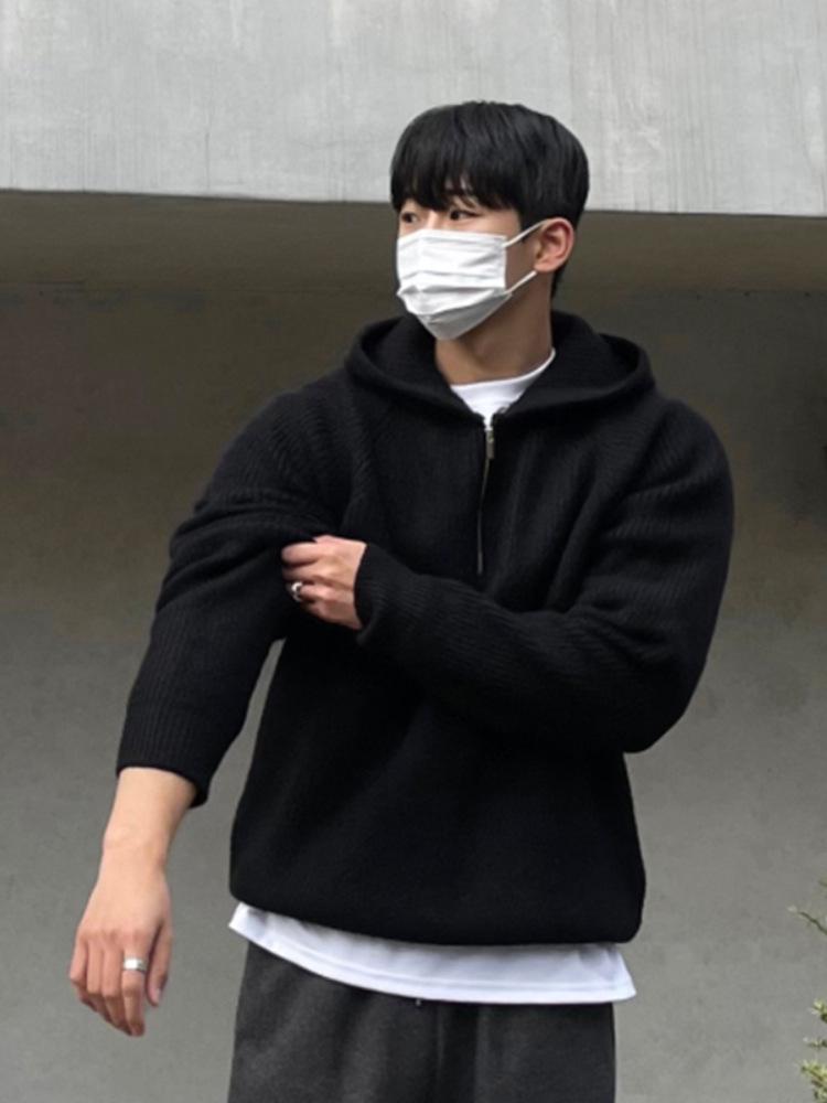 

Men s Trendy High-Grade Half-Zip Hooded Sweater for Spring & Autumn XXXL чорний