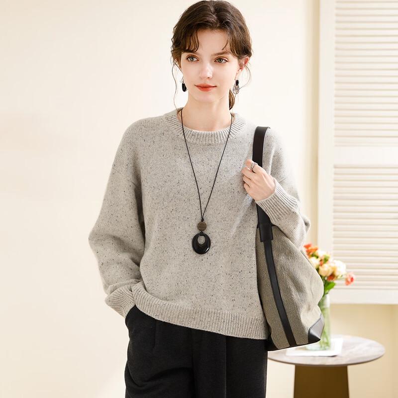 TUHUANG Women's Thick Pure Cashmere Round Neck Sweater