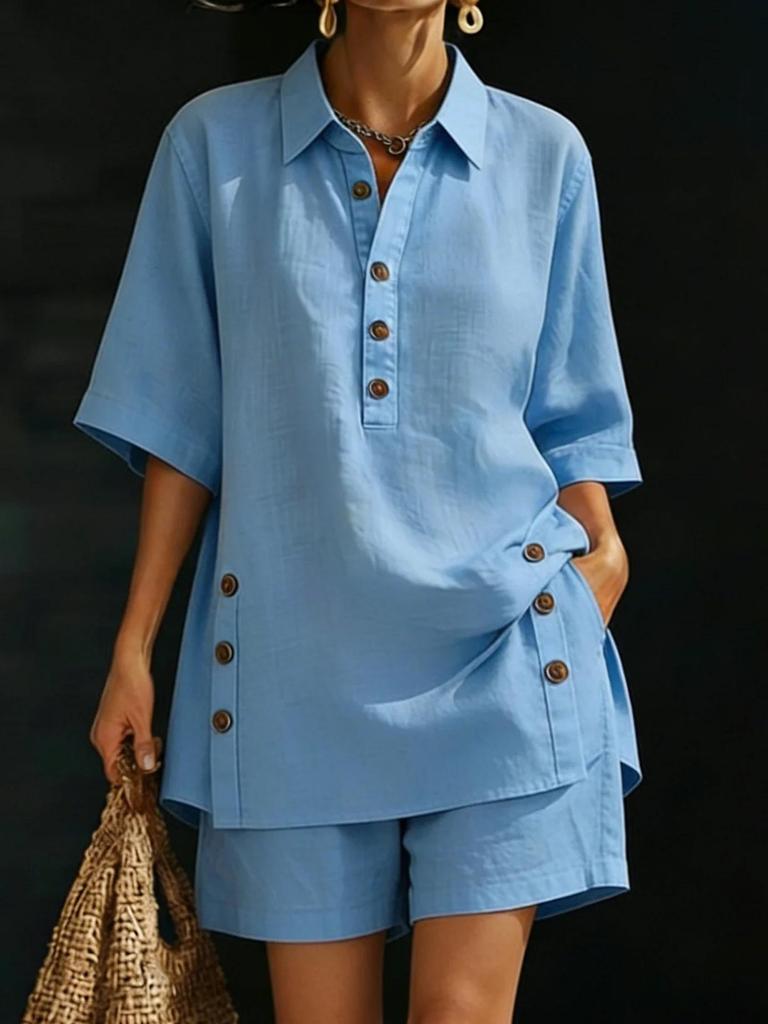 Women's Short-sleeve Shirt & Loose Pants Two-Piece Set - 2026 Autumn/Summer Collection