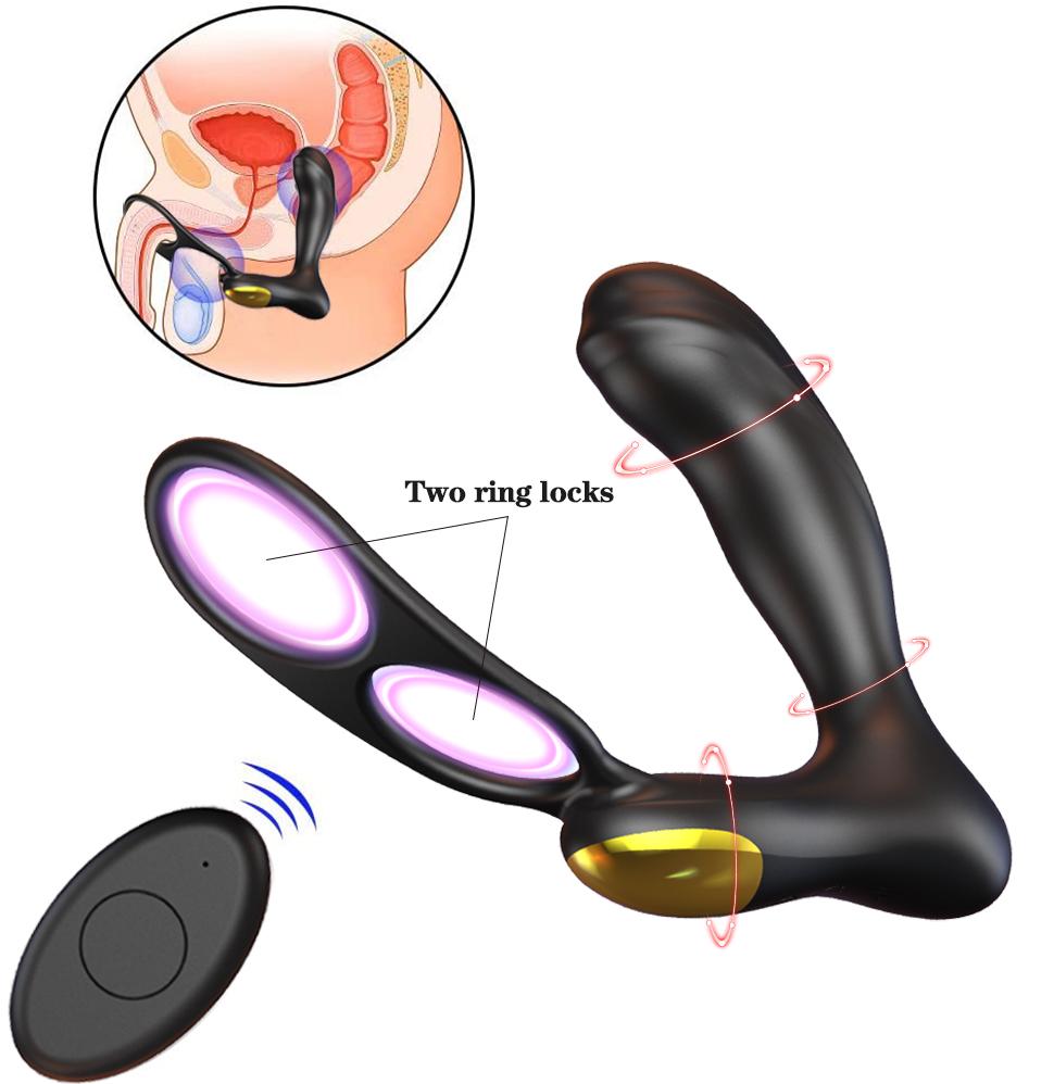 Vibrators with Dual Ring, Silicone Sex Toy Men with Dual Motors, 10 Vibration Modes and Remote Control, Butt Plug, Prostate Stimulator for Men